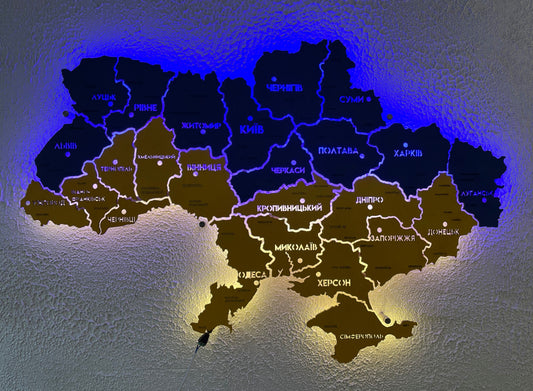 Карта України з підсвіткою між областями колір Flag