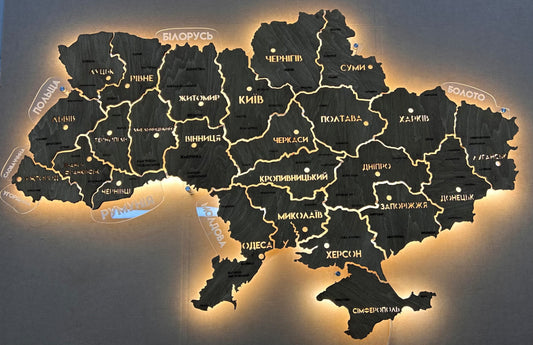 Карта України з сусідніми країнами та підсвіткою між областями колір Rosewood I