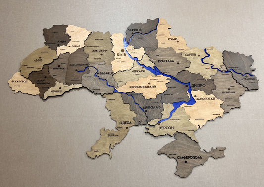 Карта України 3D з фарбованими річками без підсвітки колір Elis I