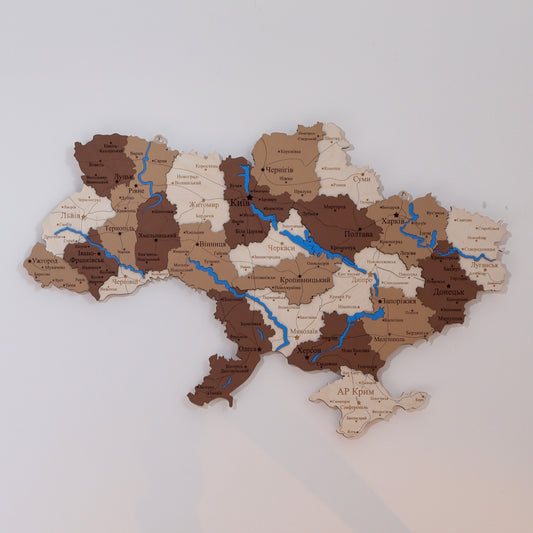 Карта України з фарбованими річками без підсвітки колір Кемел