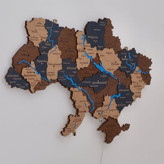 Карта України з фарбованими річками без підсвітки колір Кіліманджаро