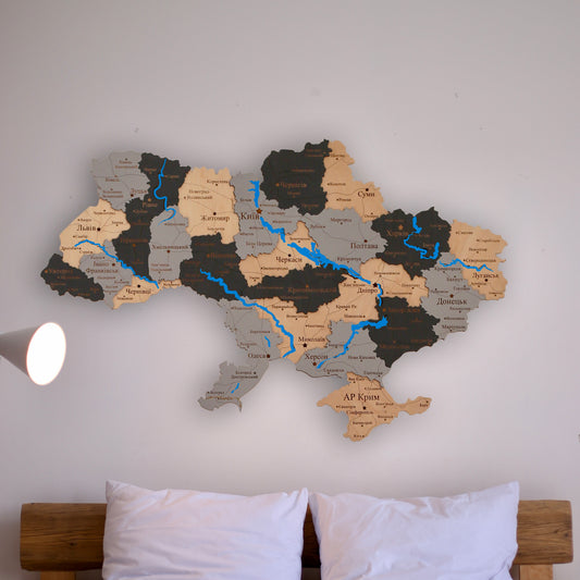 Карта України з фарбованими річками без підсвітки колір Натурально-сірий