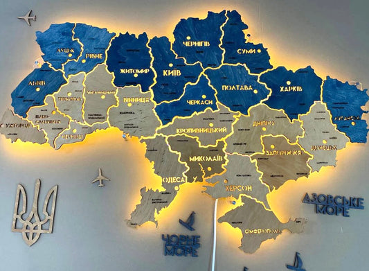 Карта України з підсвіткою між областями колір Flag II