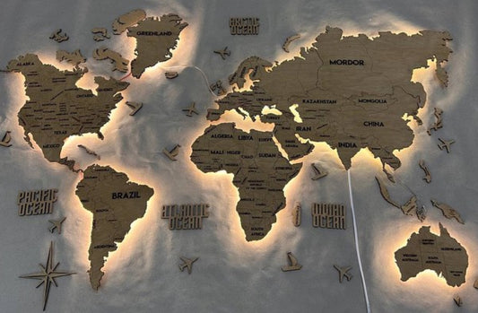 Одношарова карта світу з підсвіткою колір Oak
