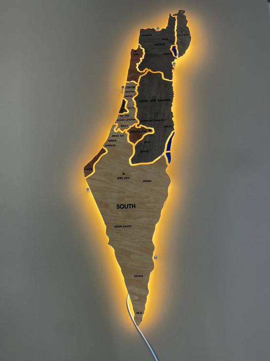 Карта Ізраїлю на акрилі з підсвіткою між країнами колір Warm