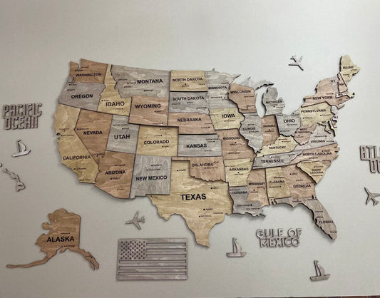 Карта США 3D з дорогами без підсвітки, колір Dark Nut