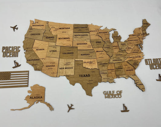 Карта США 3D з дорогами без підсвітки, колір Light tree