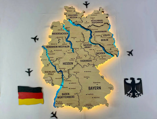 Багатошарова карта Німеччини з підсвіткою річок колір Natural