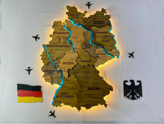 Багатошарова карта Німеччини з підсвіткою річок колір Elis