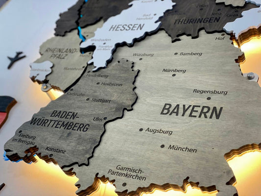 Багатошарова карта Німеччини з підсвіткою річок колір Black&White