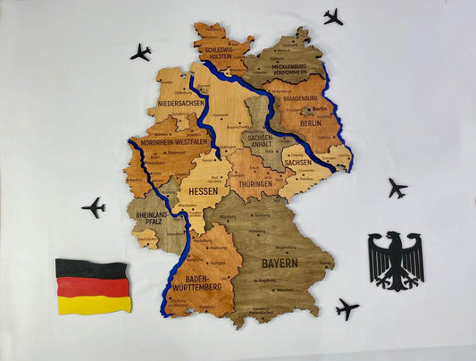 Карта Німеччини з фарбованими річками без підсвітки колір Warm