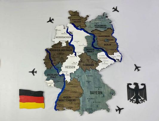 Карта Німеччини з фарбованими річками без підсвітки колір Loft