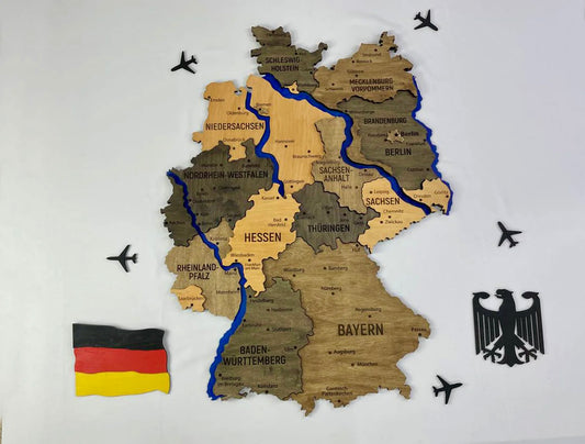 Карта Німеччини з фарбованими річками без підсвітки колір Brut