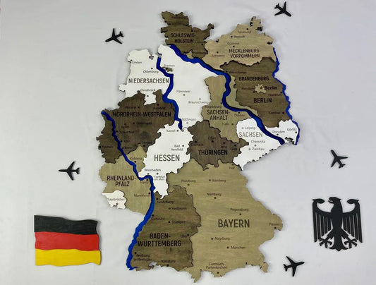 Карта Німеччини з фарбованими річками без підсвітки колір Black&White