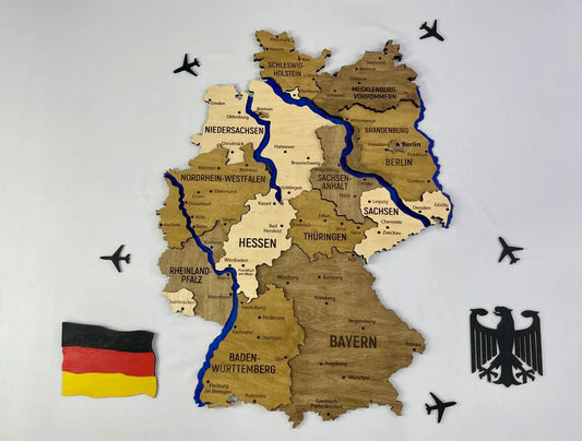 Карта Німеччини з фарбованими річками без підсвітки колір Wander