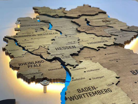 Багатошарова карта Німеччини з підсвіткою річок колір Dark Nut