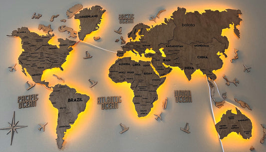 Одношарова карта світу з підсвіткою колір Rosewood