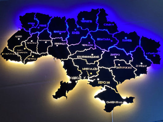 Карта України з підсвіткою між областями колір Black
