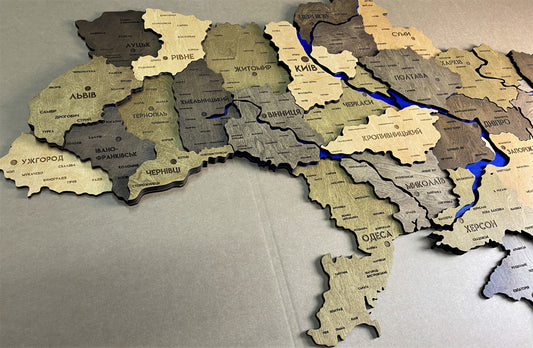 Деталізована карта України 3D з фарбованими річками без підсвітки колір Elis ІІ