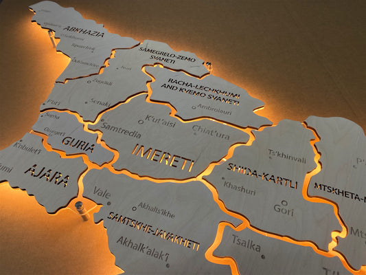 Карта Грузії на акрилі з підсвіткою між областями колір White